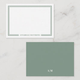 Minimalist Sage Green Two Border Monogram ノートカード