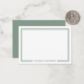 Minimalist Sage Green Two Border Monogram ノートカード (正面/裏面インサイチュ)