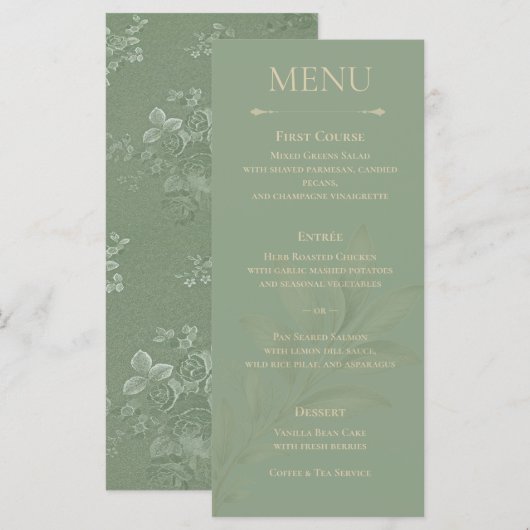 Minimalist Sage Green Wedding Menu Card メニュー (正面/裏面)