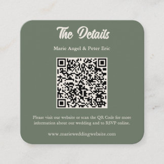 Minimalist Sage Green Wedding QR Code Enclosure スクエア名刺