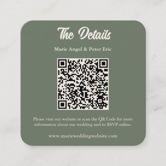 Minimalist Sage Green Wedding QR Code Enclosure スクエア名刺 (正面)