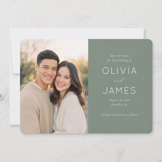 Minimalist Sage Green Wedding Save the Date セーブザデート (正面)