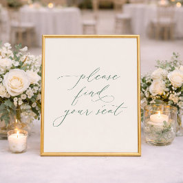 Minimalist Sage Green Wedding Seating Sign ポスター