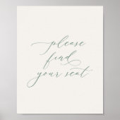 Minimalist Sage Green Wedding Seating Sign ポスター (正面)