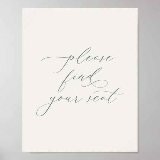 Minimalist Sage Green Wedding Seating Sign ポスター (正面)