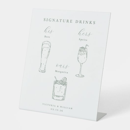 Minimalist Sage Green Wedding Signature Drinks 台座サイン (正面)