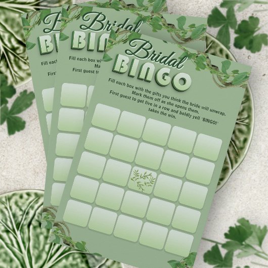 Minimalist Sage Greenery Bridal Shower Bingo Game 