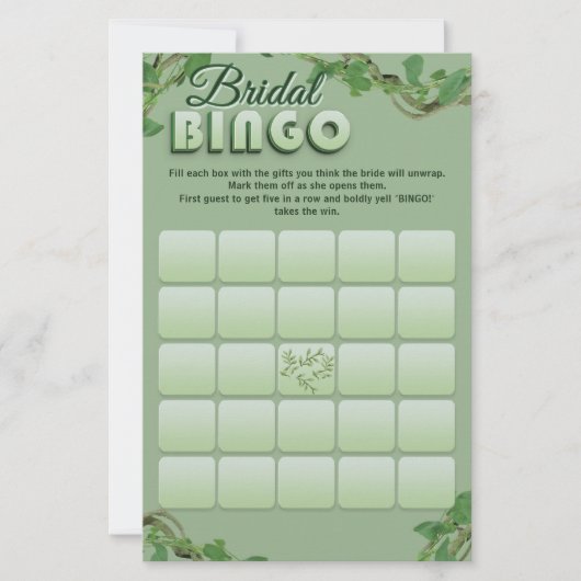 Minimalist Sage Greenery Bridal Shower Bingo Game  (正面)