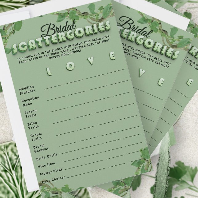Minimalist Sage Greenery Scattergories Bridal Game (クリエイターアップロード済み)
