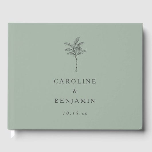 Minimalist Sage Palm Tree Line Art Custom Wedding ゲストブック (正面)
