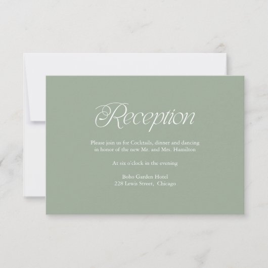 Minimalist Sage Wedding Reception Insert Card 出欠カード (正面)