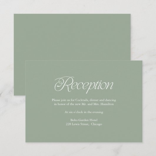 Minimalist Sage Wedding Reception Insert Card 出欠カード (正面/裏面)