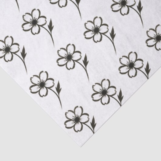 Minimalist Sakura – Ink Brush Cherry Blossom on  薄葉紙 (詳細)