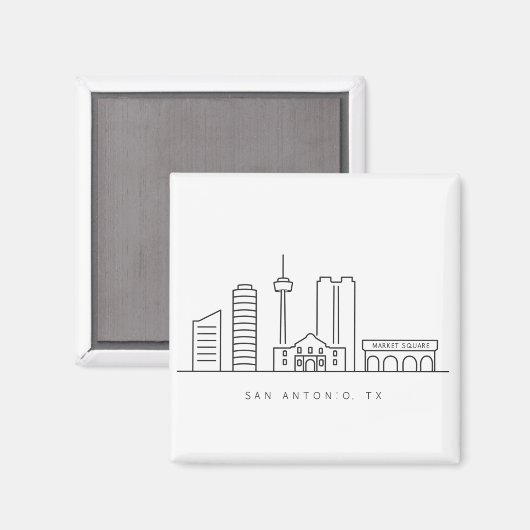 Minimalist San Antonio Skyline Line Art マグネット (正面/裏面)