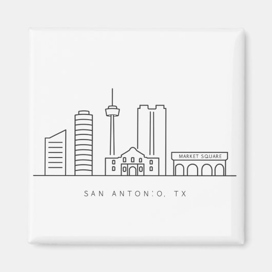 Minimalist San Antonio Skyline Line Art マグネット (正面)