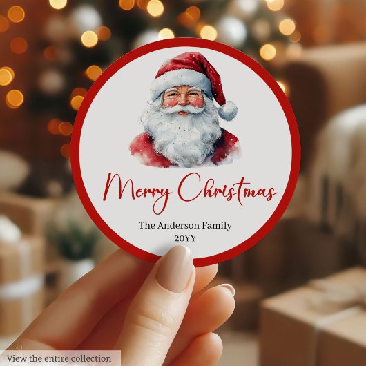 Minimalist Santa Claus Holiday Gift Label Sticker ラウンドシール