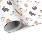 Minimalist Santa Hat Cats Christmas Red & White ラッピングペーパー (ロールコーナー)