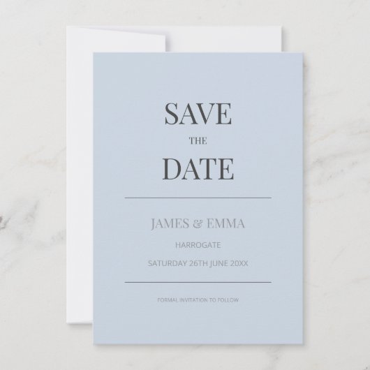 Minimalist Save the Date カード | ダスキーブルー (正面)
