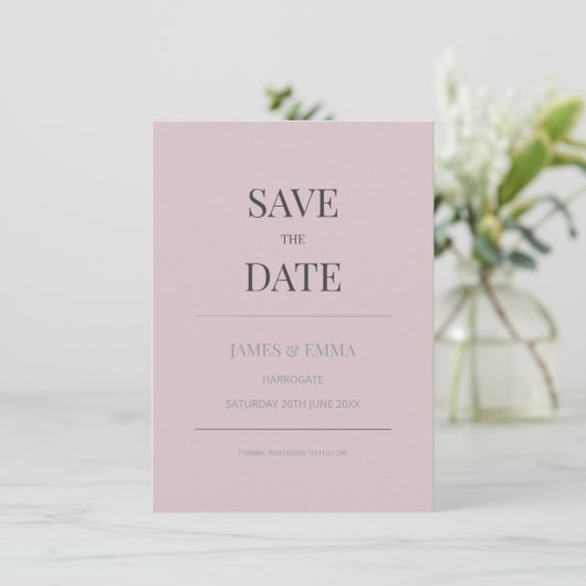 Minimalist Save the Date Card Dusky Rose (スタンド正面)