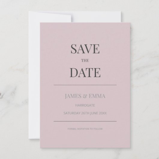 Minimalist Save the Date Card Dusky Rose (正面)