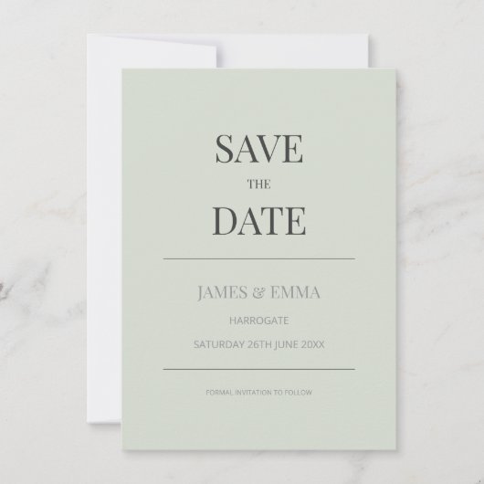 Minimalist Save the Date Card | Pale Sage Green (正面)