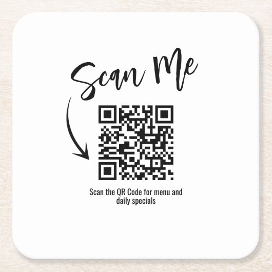 Minimalist Scan Me QR Code Restaurant Design スクエアペーパーコースター (正面)