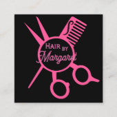 Minimalist Scissors Pink Black Hair Salon スクエア名刺 (正面)