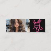 Minimalist Scissors Pink Black Photo Hair Salon スキニー名刺 (正面)