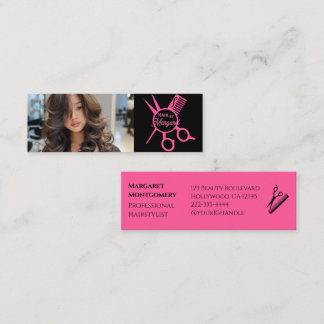 Minimalist Scissors Pink Black Photo Hair Salon スキニー名刺
