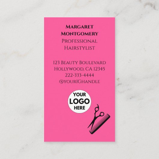 Minimalist Scissors Pink Black QR Code Hair Salon 名刺 (裏面)