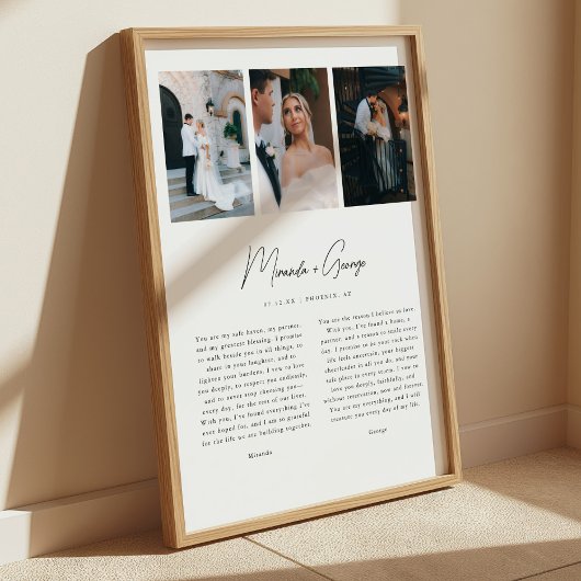 Minimalist Script 3-Photo Custom Wedding Vows ポスター