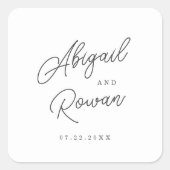 Minimalist Script Black White Wedding Sticker スクエアシール (正面)