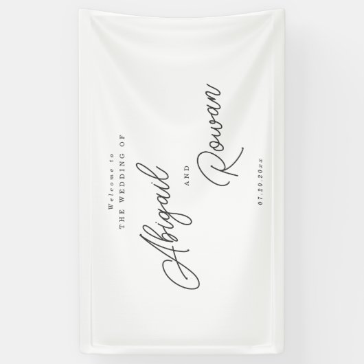 Minimalist Script Black White Wedding Welcome 横断幕 (縦)