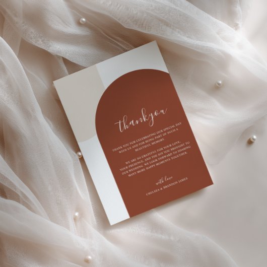 Minimalist Script Boho Terracotta Arch Wedding サンキューカード