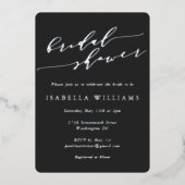 Minimalist Script Bridal Shower Black Silver 箔招待状 (正面)