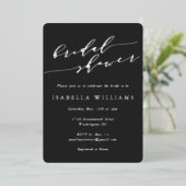 Minimalist Script Bridal Shower Black Silver 箔招待状 (立ち正面)