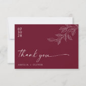 Minimalist Script Burgundy Botanical Wedding サンキューカード (正面)