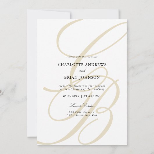 Minimalist Script Font Monogram QR Code Wedding 招待状 (正面)