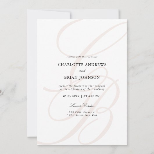 Minimalist Script Font Monogram QR Code Wedding 招待状 (正面)