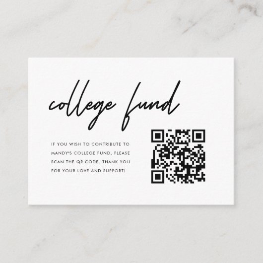 Minimalist Script Graduation College Fund QR Code エンクロージャーカード (正面)