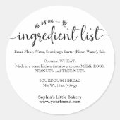 Minimalist Script Ingredient List Bakery Product ラウンドシール (正面)