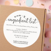 Minimalist Script Ingredient List Bakery Product ラウンドシール