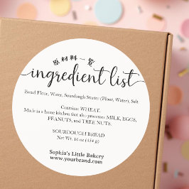 Minimalist Script Ingredient List Bakery Product ラウンドシール