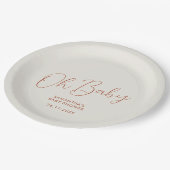 Minimalist Script ivory Oh Baby Shower date ペーパープレート (アングル)