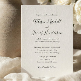 Minimalist Script Ivory Photo Wedding 招待状