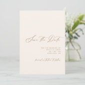 Minimalist Script Ivory & Tan Photo Wedding セーブザデート (スタンド正面)