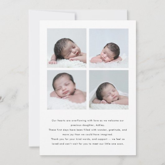 Minimalist Script Lettering 5-Photo Baby Birth 案内状 (裏面)