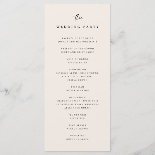 Minimalist Script Light Beige Wedding Ceremony プログラム (裏面)