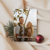 Minimalist Script Mele Kalikimaka Beach Photo シーズンカード