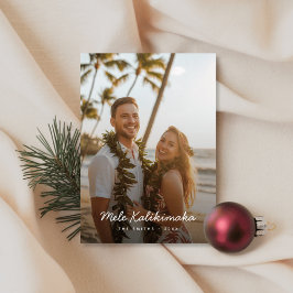 Minimalist Script Mele Kalikimaka Beach Photo シーズンカード